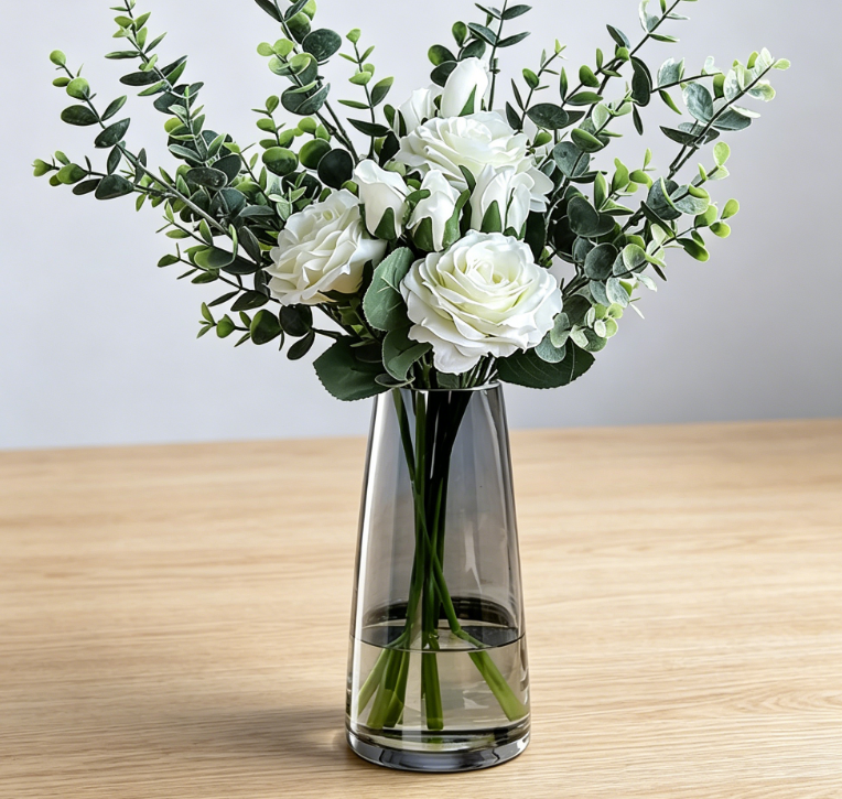 Iridescent Crystal Gray Glass Vase | Modern Clear Glass Vase | Home/Office Decoration - Image 2