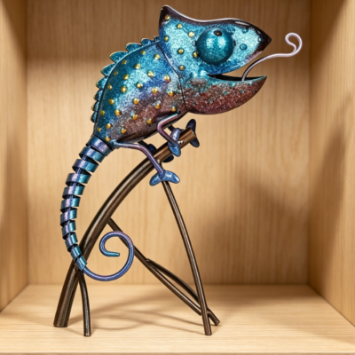 Metal Chameleon Sculpture | Wild Animal Ornaments | Indoor & Outdoor