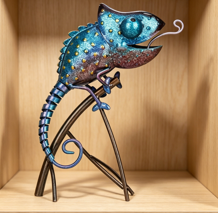 Metal Chameleon Sculpture | Wild Animal Ornaments | Indoor & Outdoor