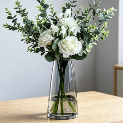 Iridescent Crystal Gray Glass Vase | Modern Clear Glass Vase | Home/Office Decoration