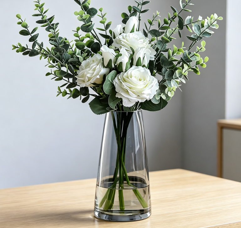 Iridescent Crystal Gray Glass Vase | Modern Clear Glass Vase | Home/Office Decoration