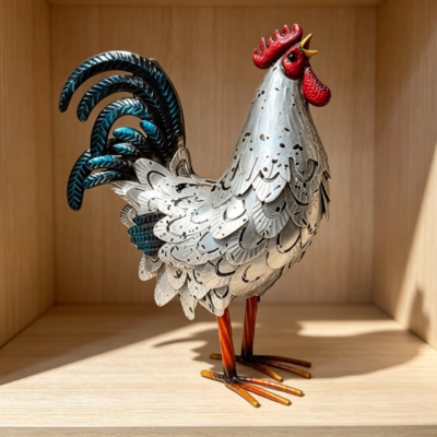 White Metal Rooster Decoration | Chicken-Shaped Animal Garden Art Lawn Ornaments
